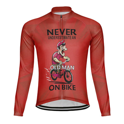 Customized Never Underestimate An Old Man On Bike Men's Winter Thermal Fleece Cycling Jersey Long Sleeve