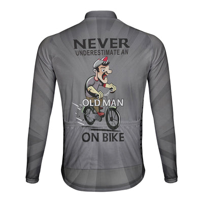 Customized Never Underestimate An Old Man On Bike Men's Winter Thermal Fleece Cycling Jersey Long Sleeve