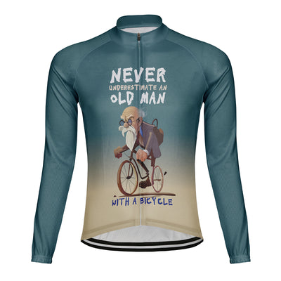 Customized Never Underestimate An Old Man With A Bicycle Men's Cycling Jersey Long Sleeve