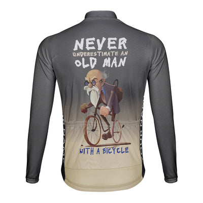 Customized Never Underestimate An Old Man With A Bicycle Men's Winter Thermal Fleece Cycling Jersey Long Sleeve