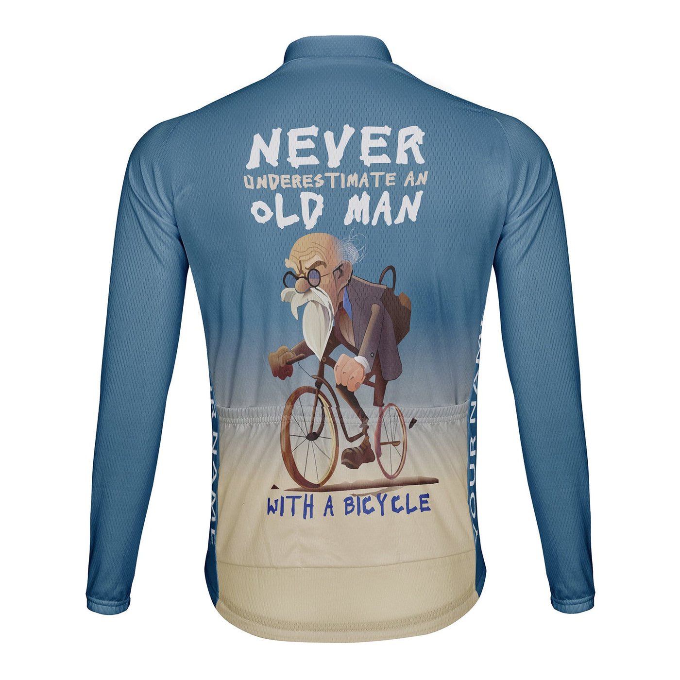 Customized Never Underestimate An Old Man With A Bicycle Men's Winter Thermal Fleece Cycling Jersey Long Sleeve