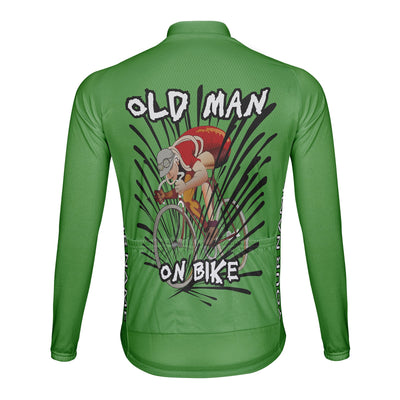 Customized Old Man On Bike Men's Winter Thermal Fleece Cycling Jersey Long Sleeve