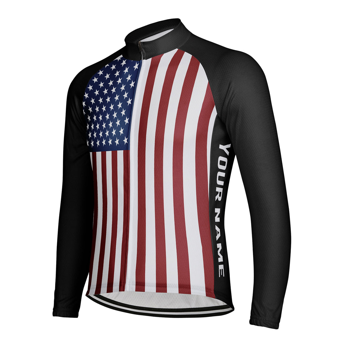 Customized Usa Flag Men's Winter Thermal Fleece Cycling Jersey Long Sleeve