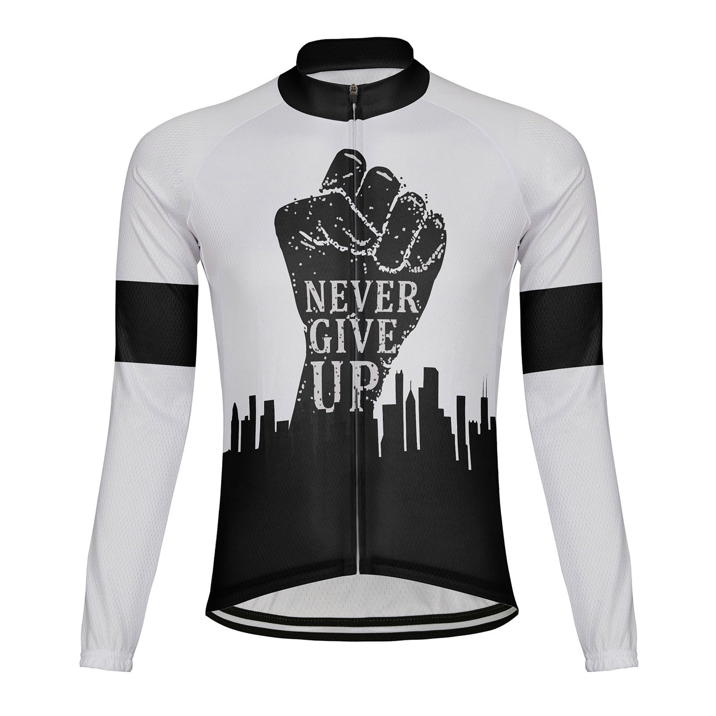 Customized Never Give Up Men's Winter Thermal Fleece Cycling Jersey Long Sleeve