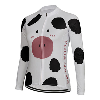 Customized Pig Women's Thermal Fleece Cycling Jersey Long Sleeve