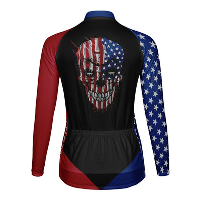 Customized USA America Women's Thermal Fleece Cycling Jersey Long Sleeve