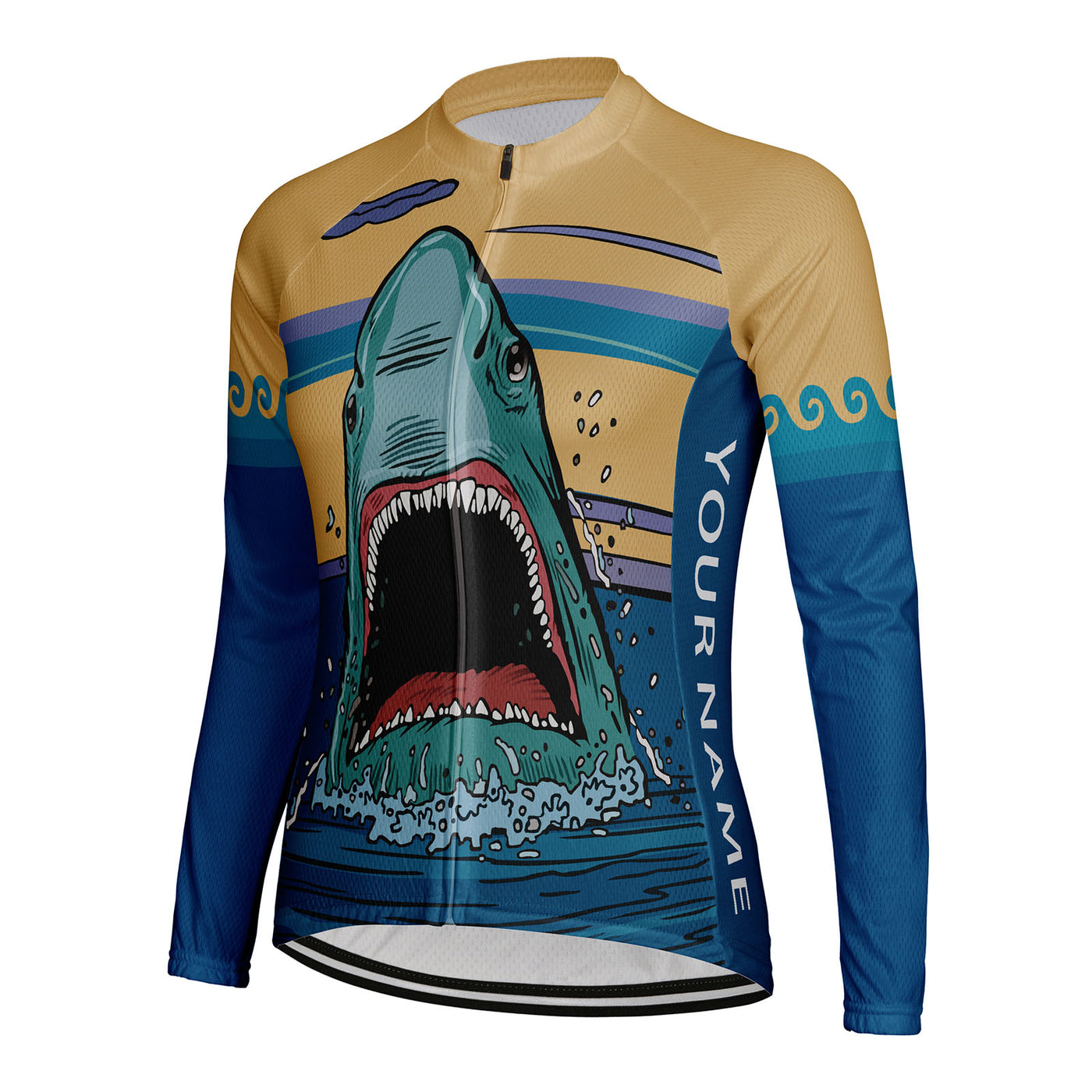 Customized Shark Women's Thermal Fleece Cycling Jersey Long Sleeve