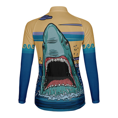 Customized Shark Women's Thermal Fleece Cycling Jersey Long Sleeve