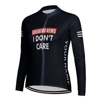 Customized Breaking News I Don't Care Women's Thermal Fleece Cycling Jersey Long Sleeve