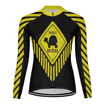 Customized Turtle On Road Women's Thermal Fleece Cycling Jersey Long Sleeve
