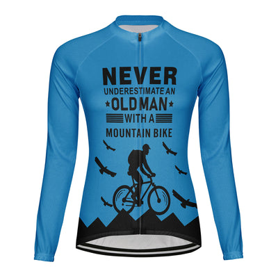 Customized Old Man with A Mountain Bike Women's Thermal Fleece Cycling Jersey Long Sleeve