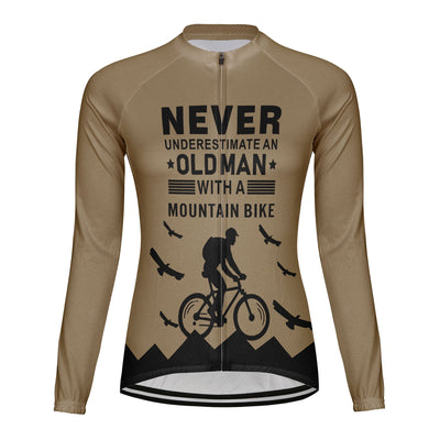 Customized Old Man with A Mountain Bike Women's Cycling Jersey Long Sleeve