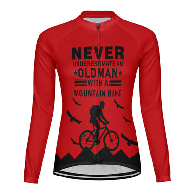 Customized Old Man with A Mountain Bike Women's Cycling Jersey Long Sleeve
