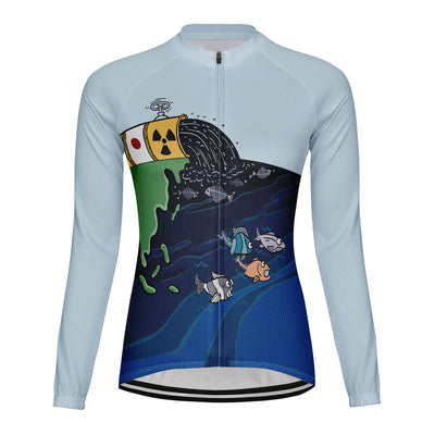 Customized Japan's Nuclear Sewage Discharge Women's Thermal Fleece Cycling Jersey Long Sleeve