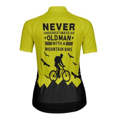 Customized Old Man with A Mountain Bike Women's Cycling Jersey Short Sleeve