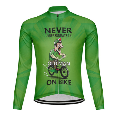 Customized Never Underestimate An Old Man On Bike Men's Winter Thermal Fleece Cycling Jersey Long Sleeve