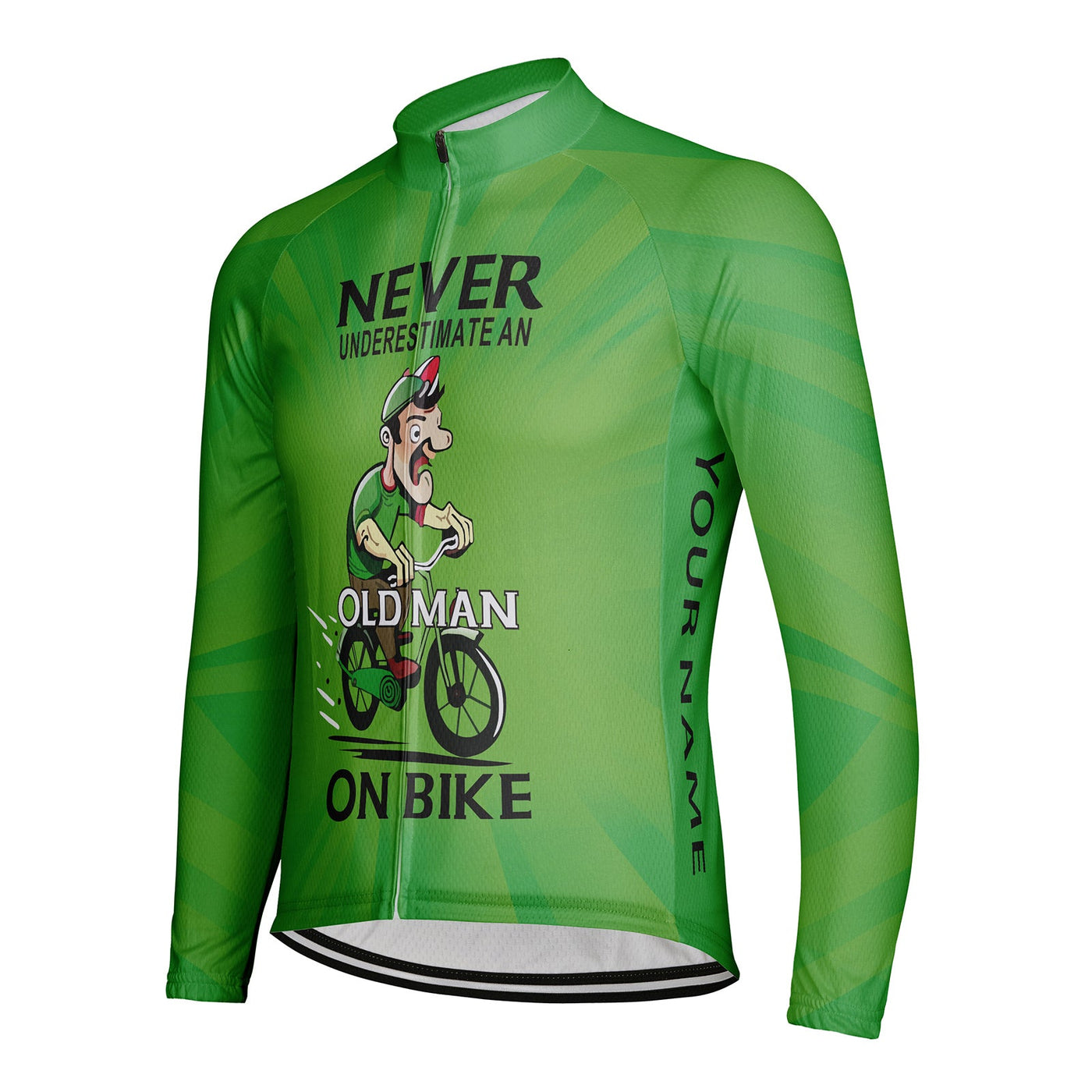 Customized Never Underestimate An Old Man On Bike Men's Winter Thermal Fleece Cycling Jersey Long Sleeve