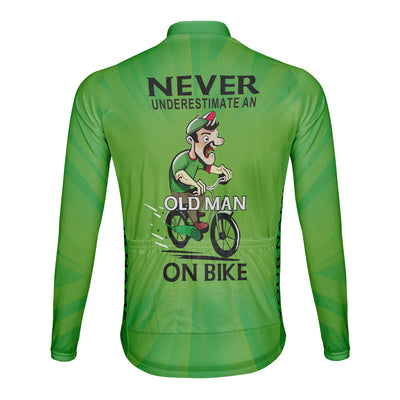 Customized Never Underestimate An Old Man On Bike Men's Winter Thermal Fleece Cycling Jersey Long Sleeve
