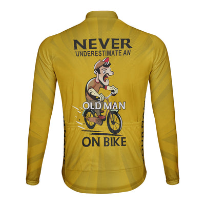 Customized Never Underestimate An Old Man On Bike Men's Winter Thermal Fleece Cycling Jersey Long Sleeve