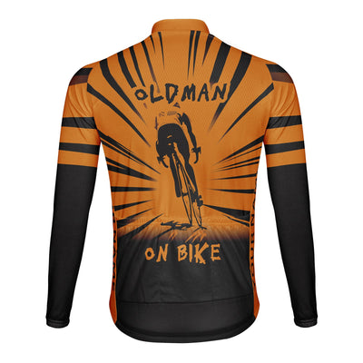 Customized Old Man On Bike Men's Winter Thermal Fleece Cycling Jersey Long Sleeve