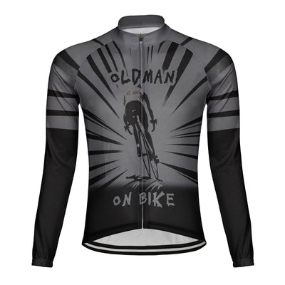 Customized Old Man On Bike Men's Winter Thermal Fleece Cycling Jersey Long Sleeve