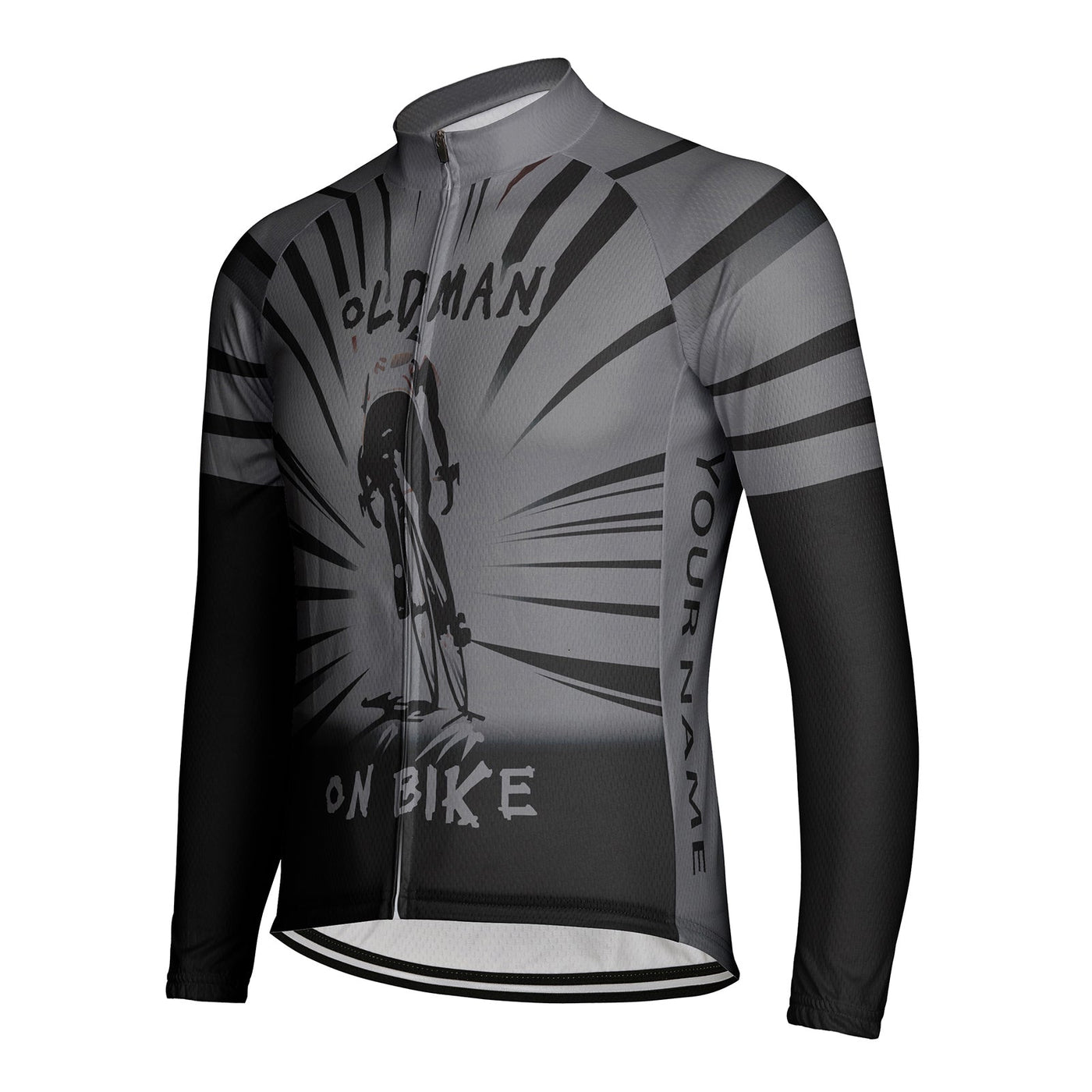 Customized Old Man On Bike Men's Winter Thermal Fleece Cycling Jersey Long Sleeve