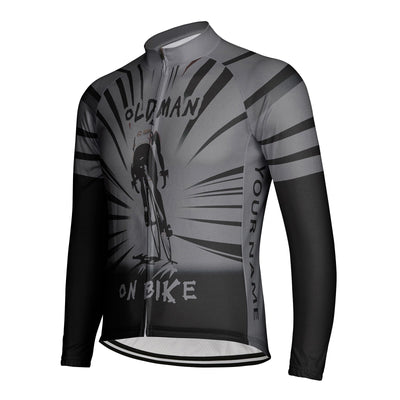 Customized Old Man On Bike Men's Winter Thermal Fleece Cycling Jersey Long Sleeve