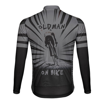 Customized Old Man On Bike Men's Winter Thermal Fleece Cycling Jersey Long Sleeve