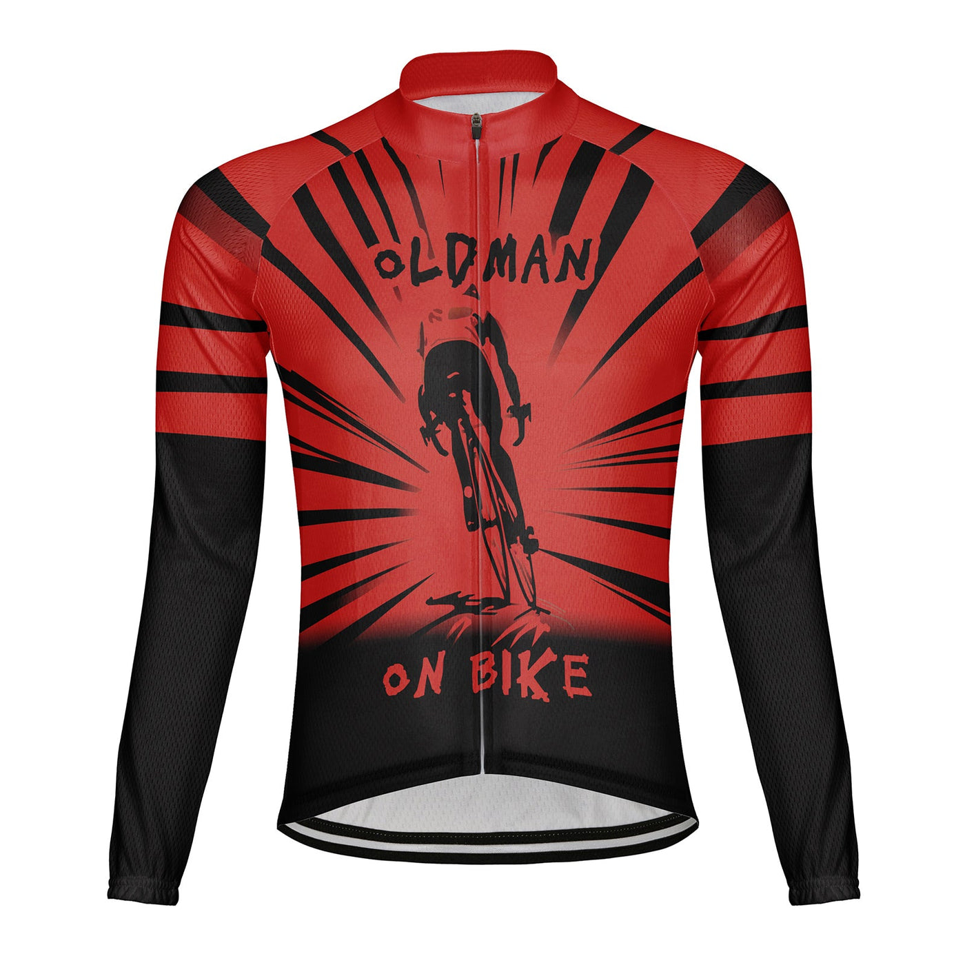 Customized Old Man On Bike Men's Winter Thermal Fleece Cycling Jersey Long Sleeve