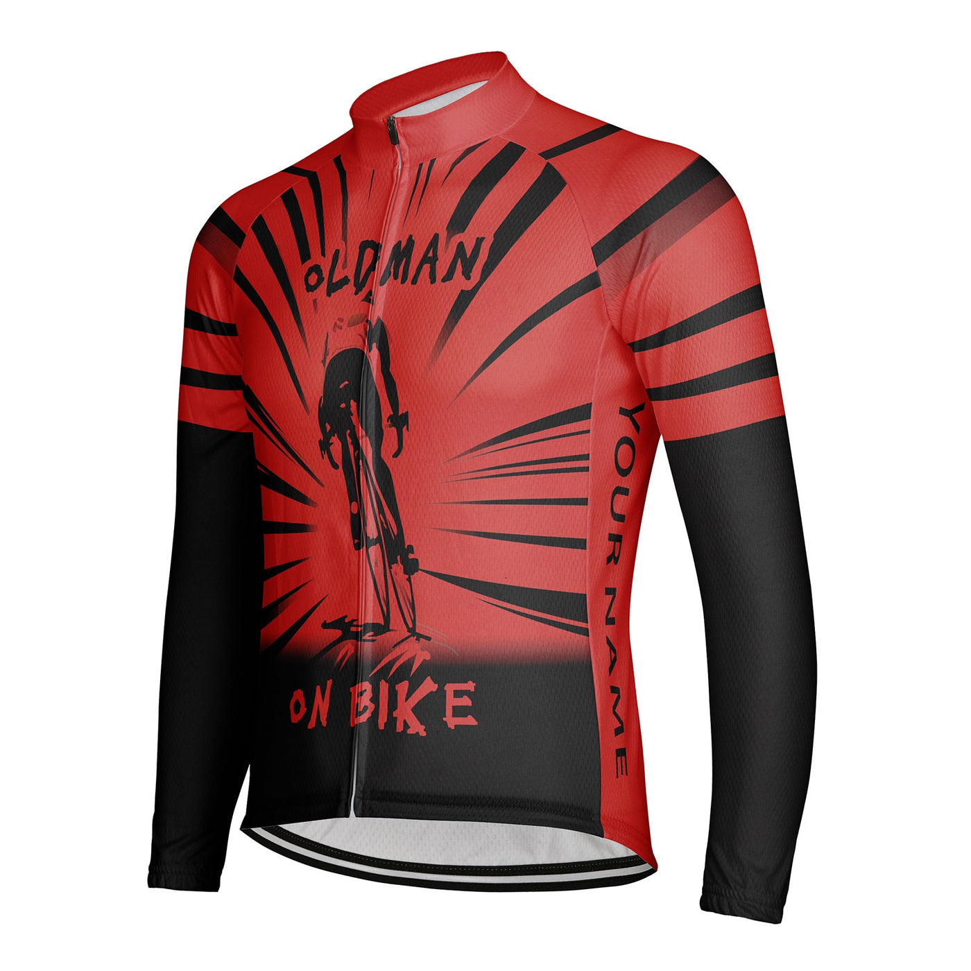 Customized Old Man On Bike Men's Winter Thermal Fleece Cycling Jersey Long Sleeve