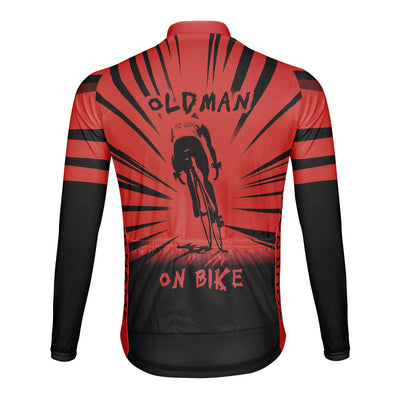 Customized Old Man On Bike Men's Winter Thermal Fleece Cycling Jersey Long Sleeve