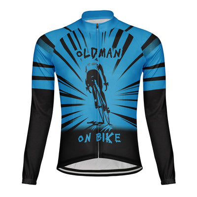 Customized Old Man On Bike Men's Winter Thermal Fleece Cycling Jersey Long Sleeve