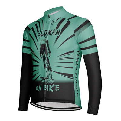 Customized Old Man On Bike Men's Winter Thermal Fleece Cycling Jersey Long Sleeve