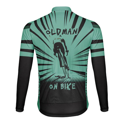 Customized Old Man On Bike Men's Winter Thermal Fleece Cycling Jersey Long Sleeve
