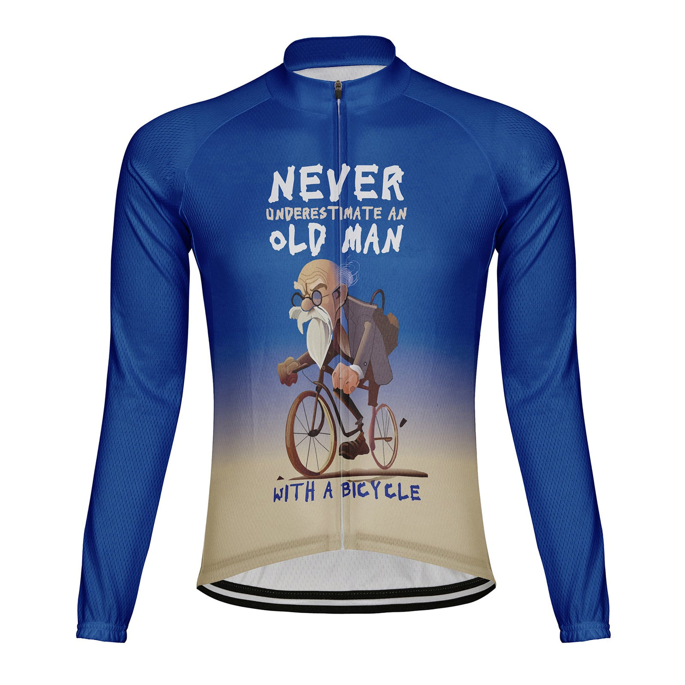 Customized Never Underestimate An Old Man With A Bicycle Men's Winter Thermal Fleece Cycling Jersey Long Sleeve