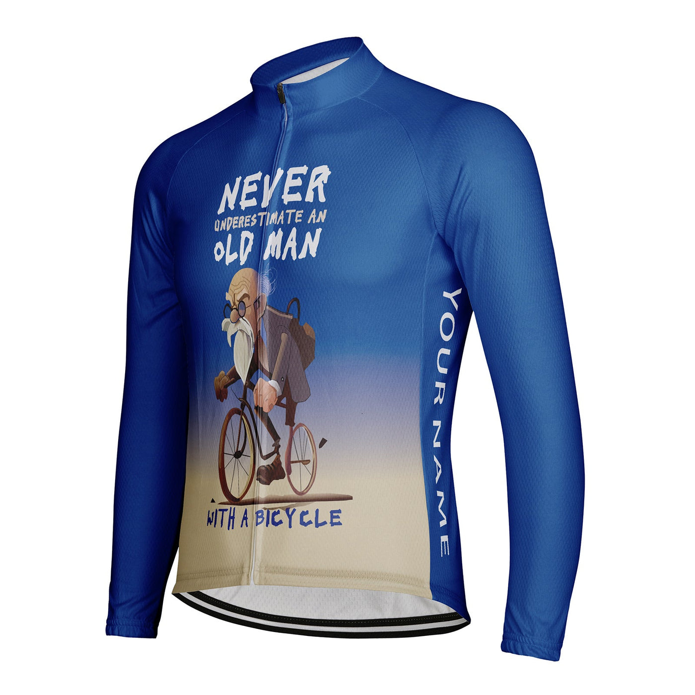 Customized Never Underestimate An Old Man With A Bicycle Men's Winter Thermal Fleece Cycling Jersey Long Sleeve