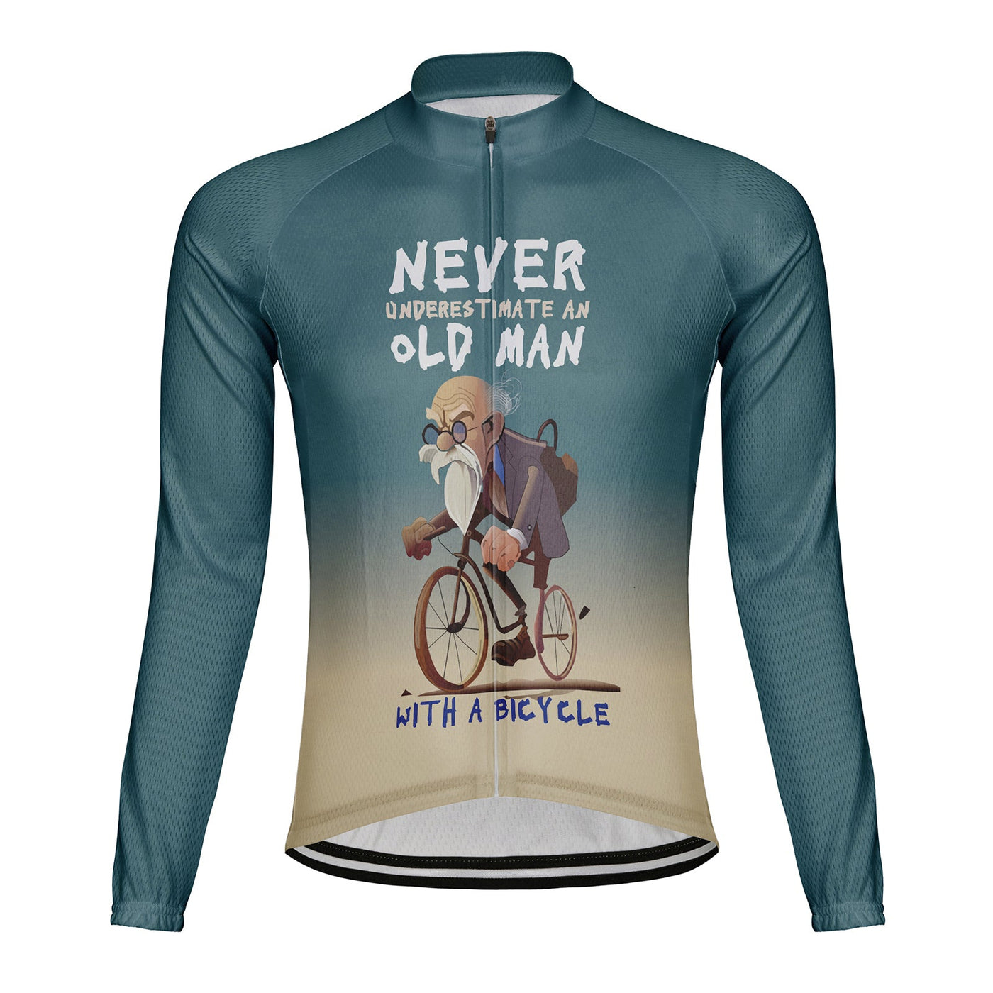 Customized Never Underestimate An Old Man With A Bicycle Men's Winter Thermal Fleece Cycling Jersey Long Sleeve