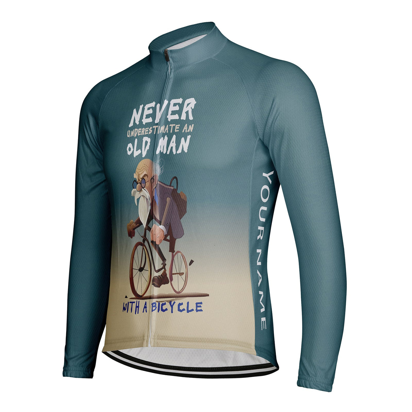 Customized Never Underestimate An Old Man With A Bicycle Men's Winter Thermal Fleece Cycling Jersey Long Sleeve