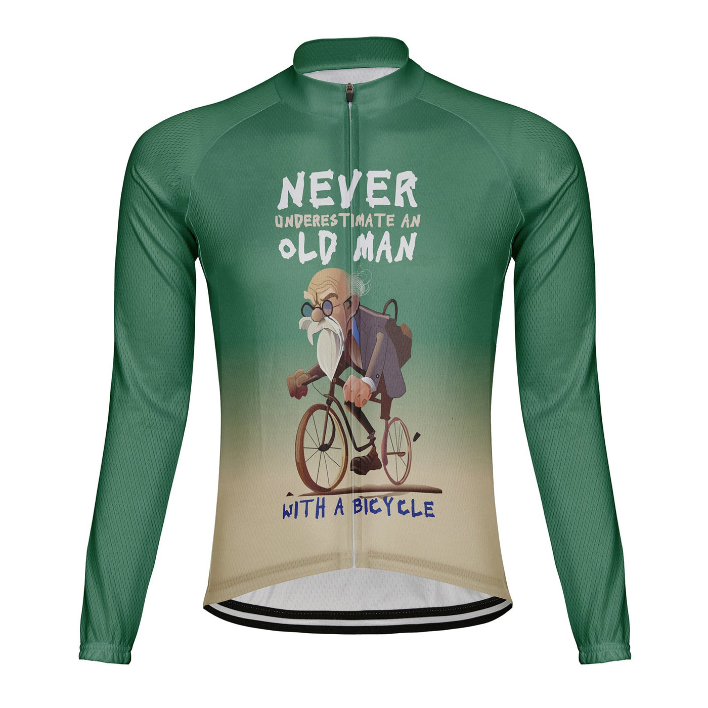 Customized Never Underestimate An Old Man With A Bicycle Men's Winter Thermal Fleece Cycling Jersey Long Sleeve