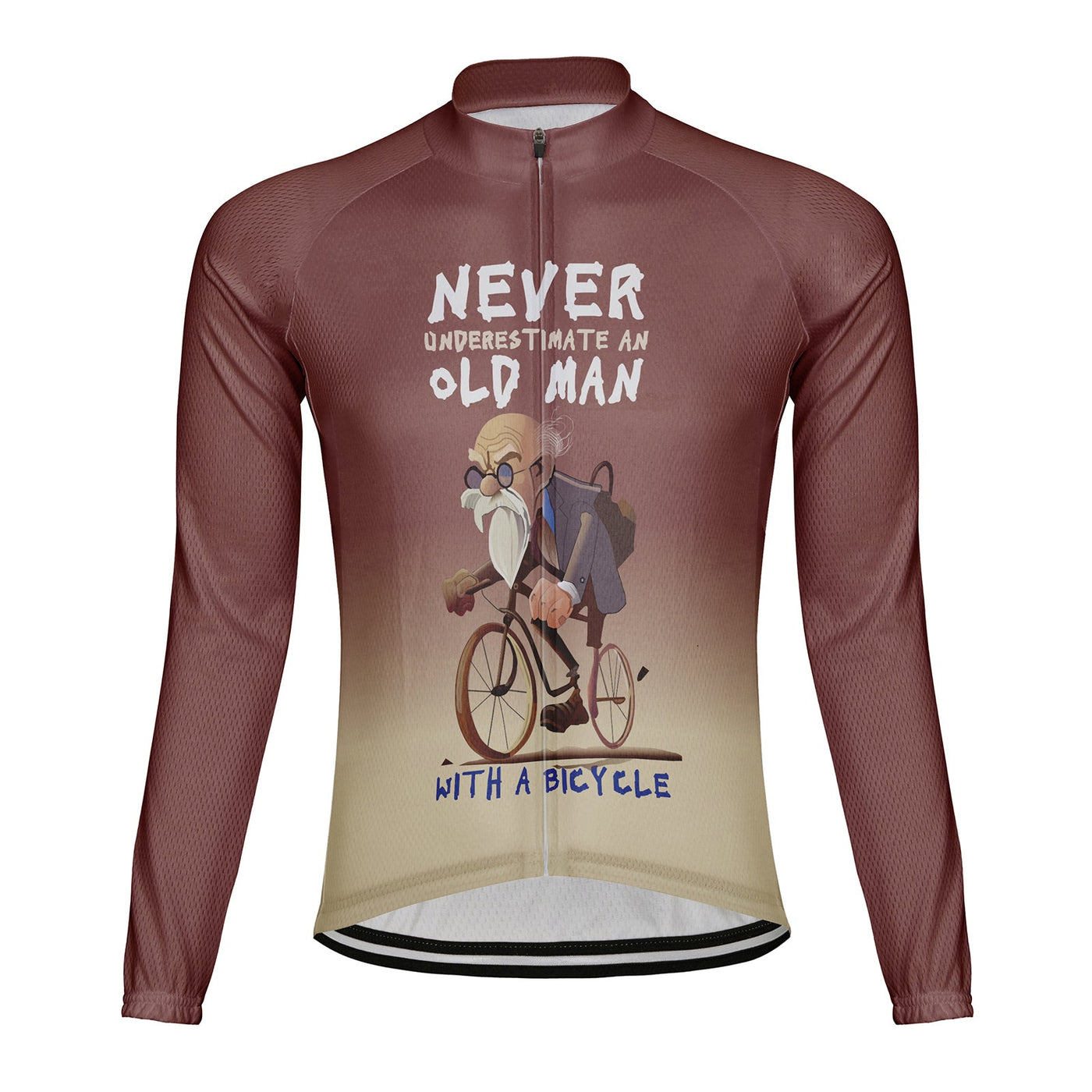 Customized Never Underestimate An Old Man With A Bicycle Men's Winter Thermal Fleece Cycling Jersey Long Sleeve