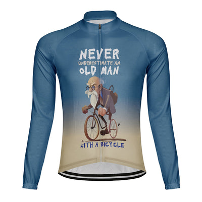 Customized Never Underestimate An Old Man With A Bicycle Men's Winter Thermal Fleece Cycling Jersey Long Sleeve