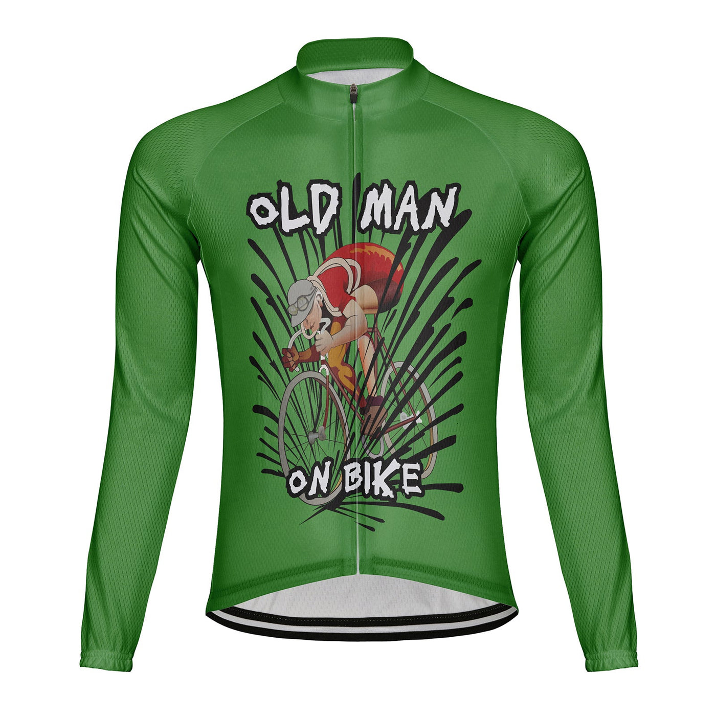 Customized Old Man On Bike Men's Winter Thermal Fleece Cycling Jersey Long Sleeve