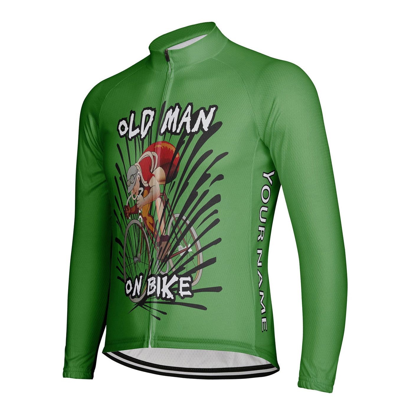 Customized Old Man On Bike Men's Winter Thermal Fleece Cycling Jersey Long Sleeve