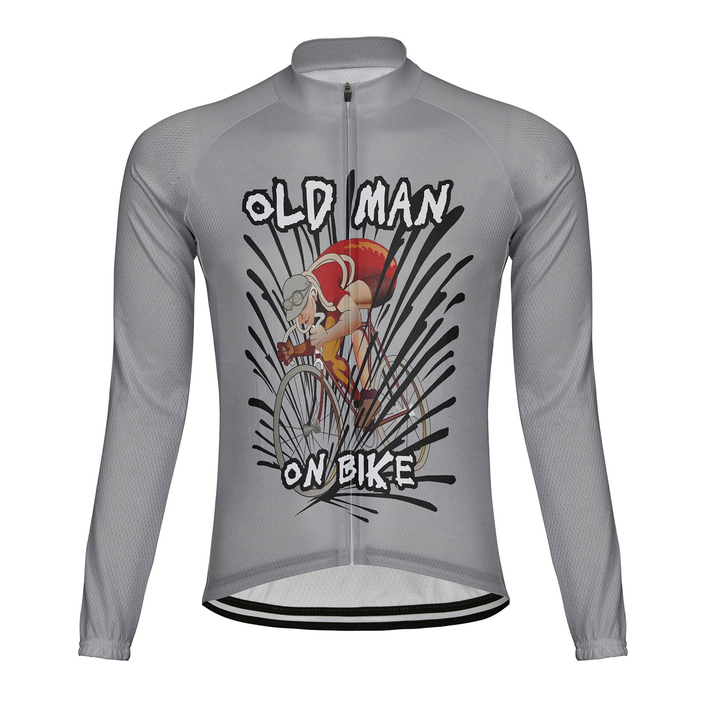 Customized Old Man On Bike Men's Winter Thermal Fleece Cycling Jersey Long Sleeve
