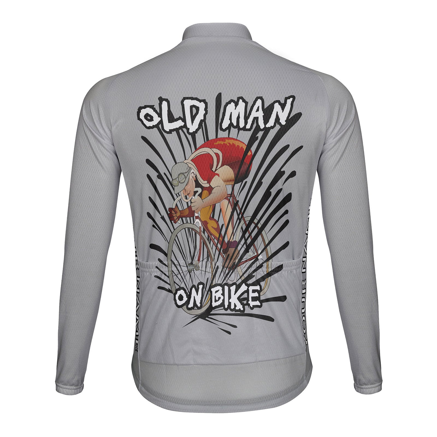 Customized Old Man On Bike Men's Winter Thermal Fleece Cycling Jersey Long Sleeve