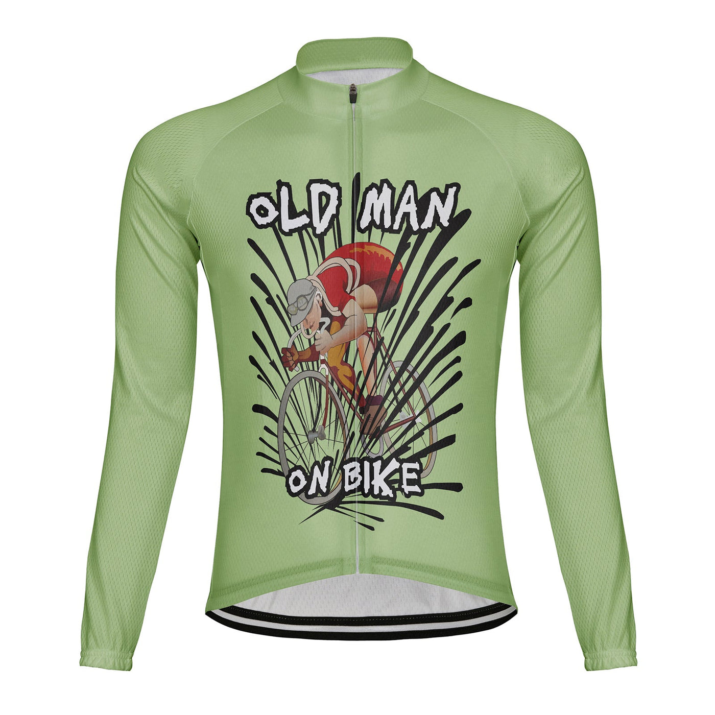 Customized Old Man On Bike Men's Winter Thermal Fleece Cycling Jersey Long Sleeve