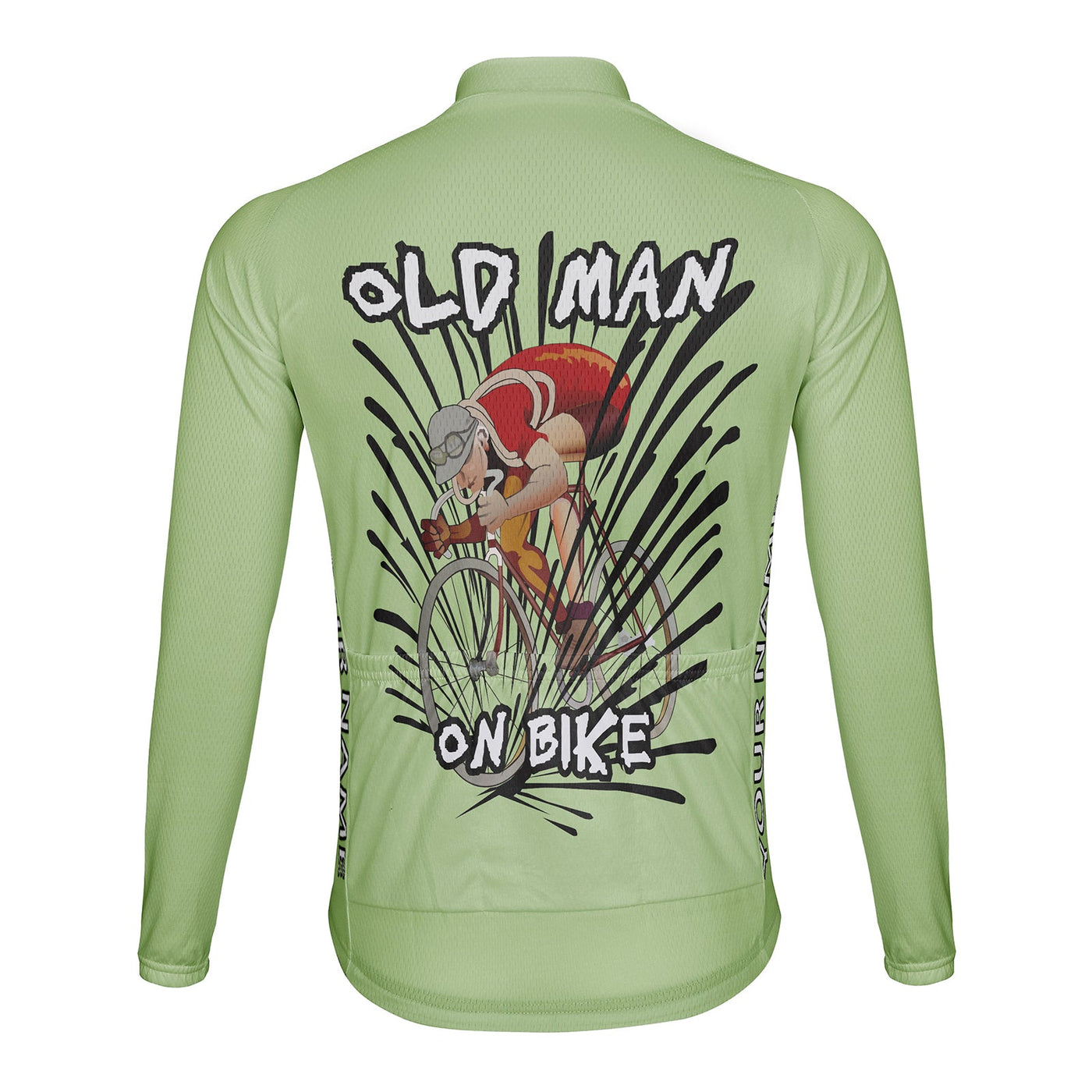 Customized Old Man On Bike Men's Winter Thermal Fleece Cycling Jersey Long Sleeve