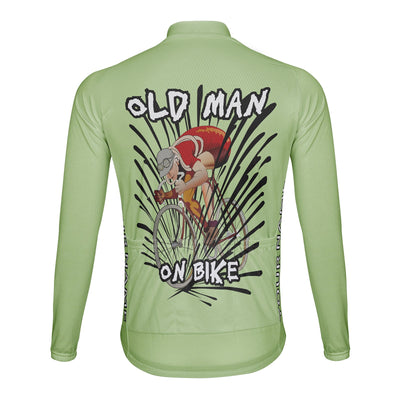 Customized Old Man On Bike Men's Winter Thermal Fleece Cycling Jersey Long Sleeve