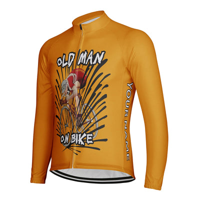 Customized Old Man On Bike Men's Winter Thermal Fleece Cycling Jersey Long Sleeve