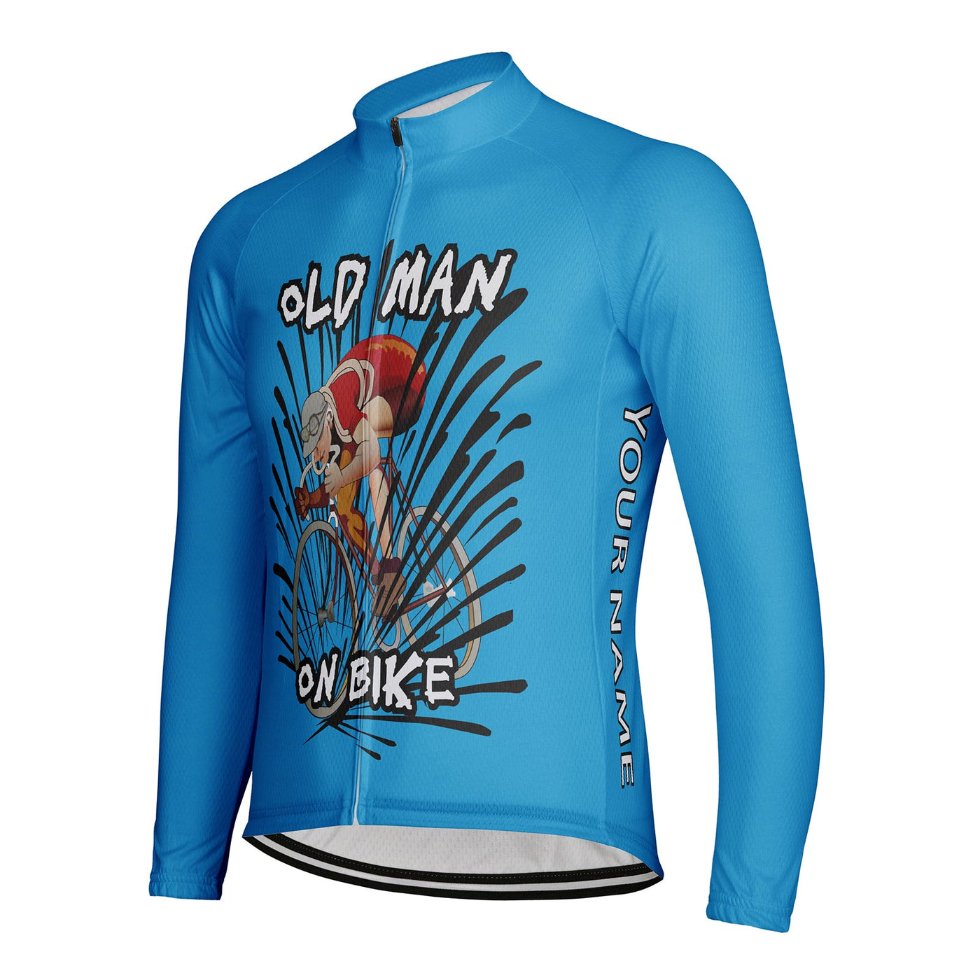 Customized Old Man On Bike Men's Winter Thermal Fleece Cycling Jersey Long Sleeve